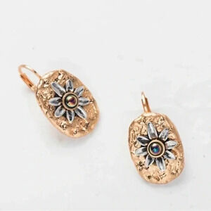 Gold Sunflower Earrings Stud Hinge Boho Flower 14k